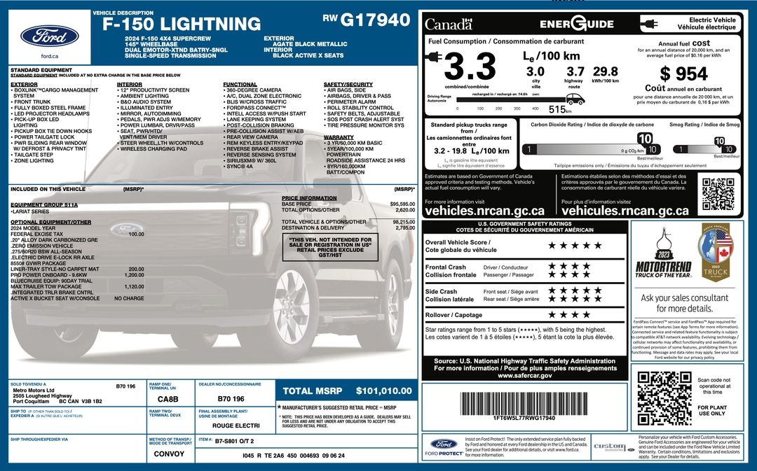 Used 2024 Ford F-150-Lightning LARIAT MLT2300